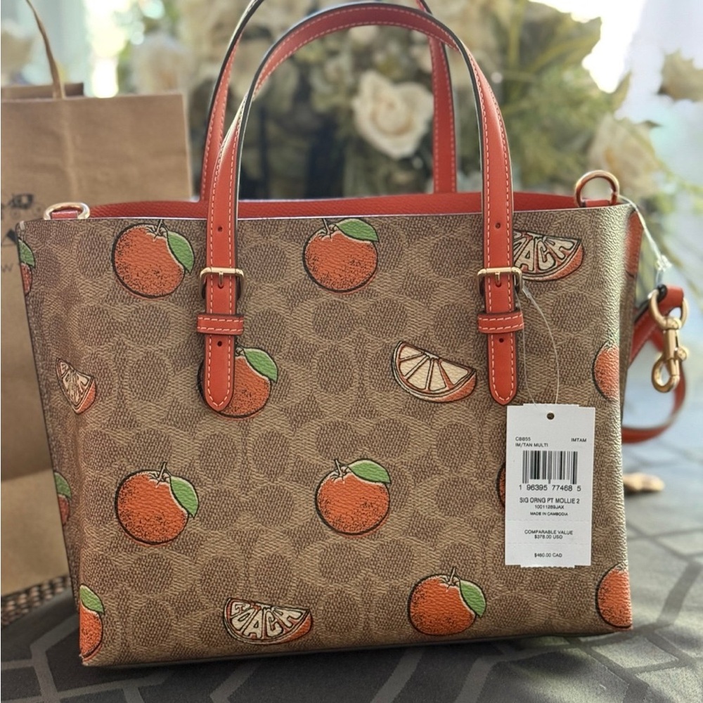 Coach Mollie Brown and Orange Women's Small Tote Bag - Picture 6 of 10